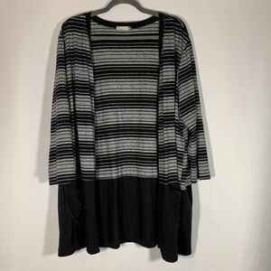 Chalet Black & Grey Striped Short Sleeve Cardigan